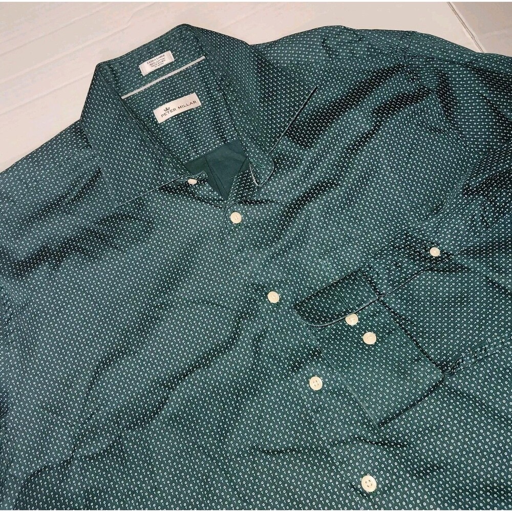 Peter Millar Button Up Long Sleeve Shirt All Over Golf Ball +Tee Print Men's XL